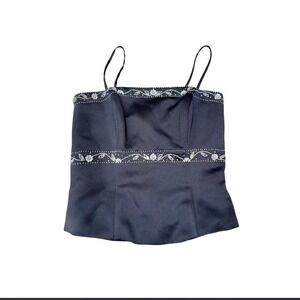 Vintage beaded black and silver corset lace up crop top